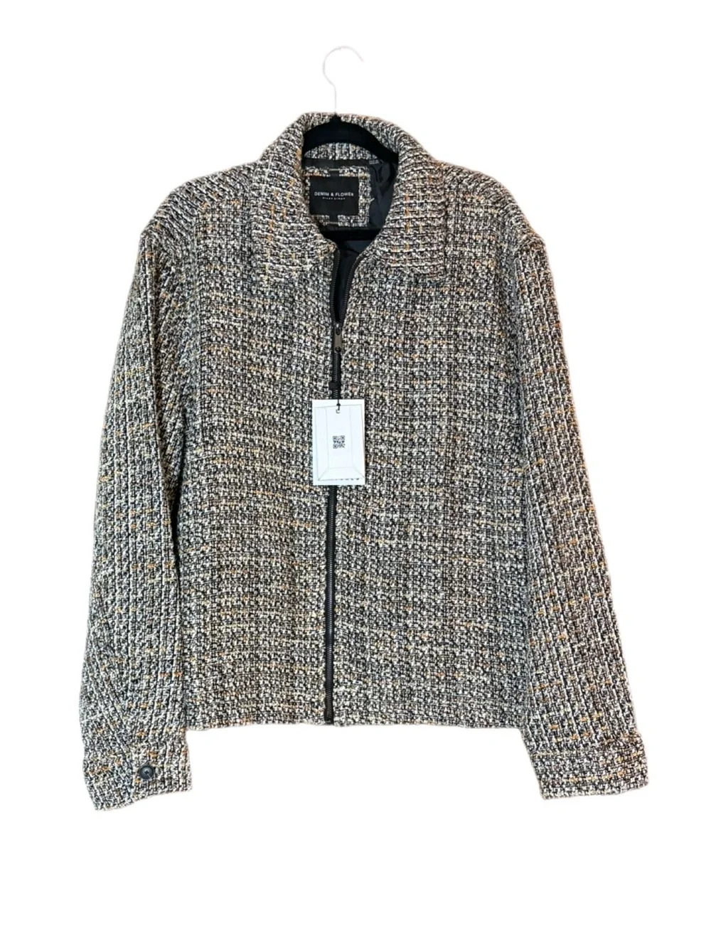 Denim & Flower Ricky Singh Tweed Zip Front Jacket XL NWT